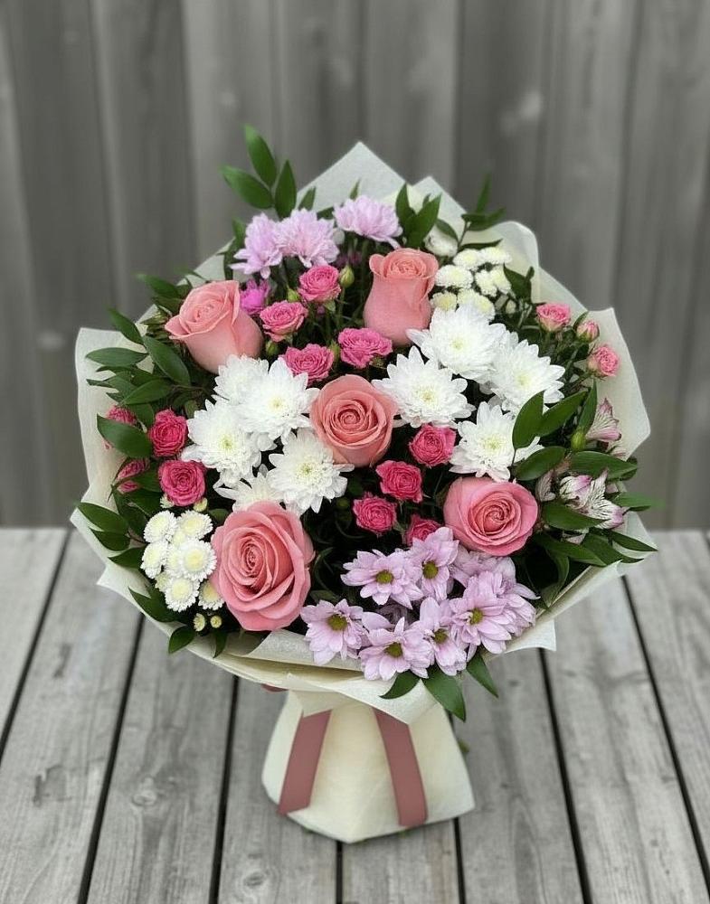 Букет цветов из: Альстромерии, Гвоздики, Розы и Хризантемы в Топчихе