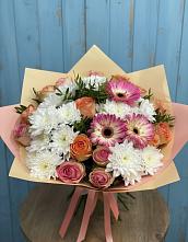 Букет цветов из:  Розы, Герберы и Хризантемы #REPLACE_PRED# Топчихе