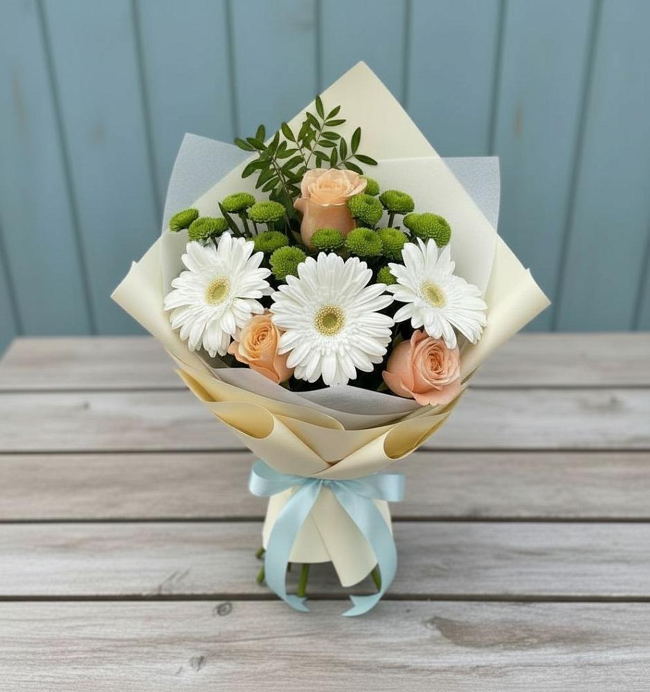 Букет цветов из: Герберы, Розы и Хризантемы в Топчихе