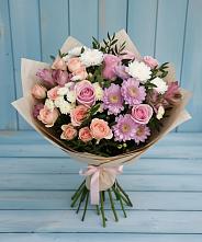 Букет цветов из:  Хризантемы, Розы и Альстромерии в Топчихе