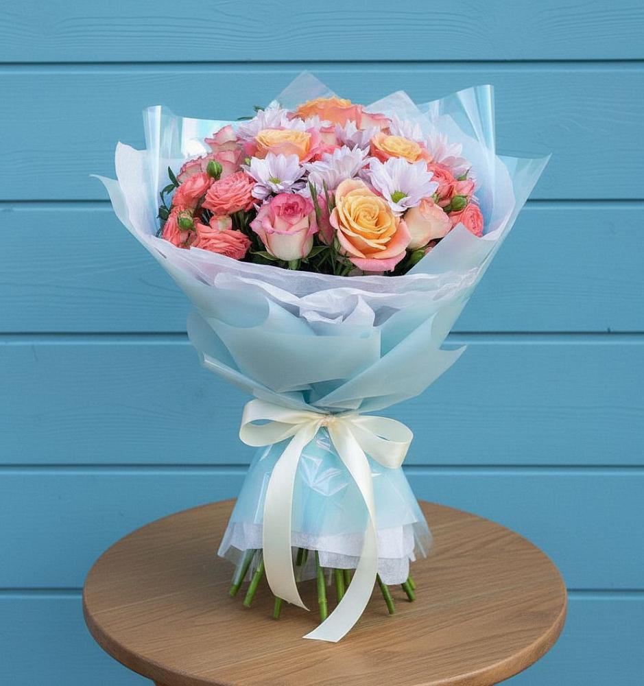 Букет цветов из: Хризантемы и Розы в Топчихе