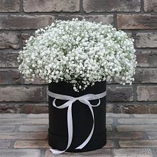 Цветочная композиция из Гипсофила в шляпной коробке в Топчихе