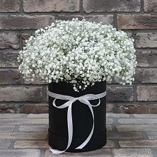Цветочная композиция из Гипсофила в шляпной коробке в Топчихе